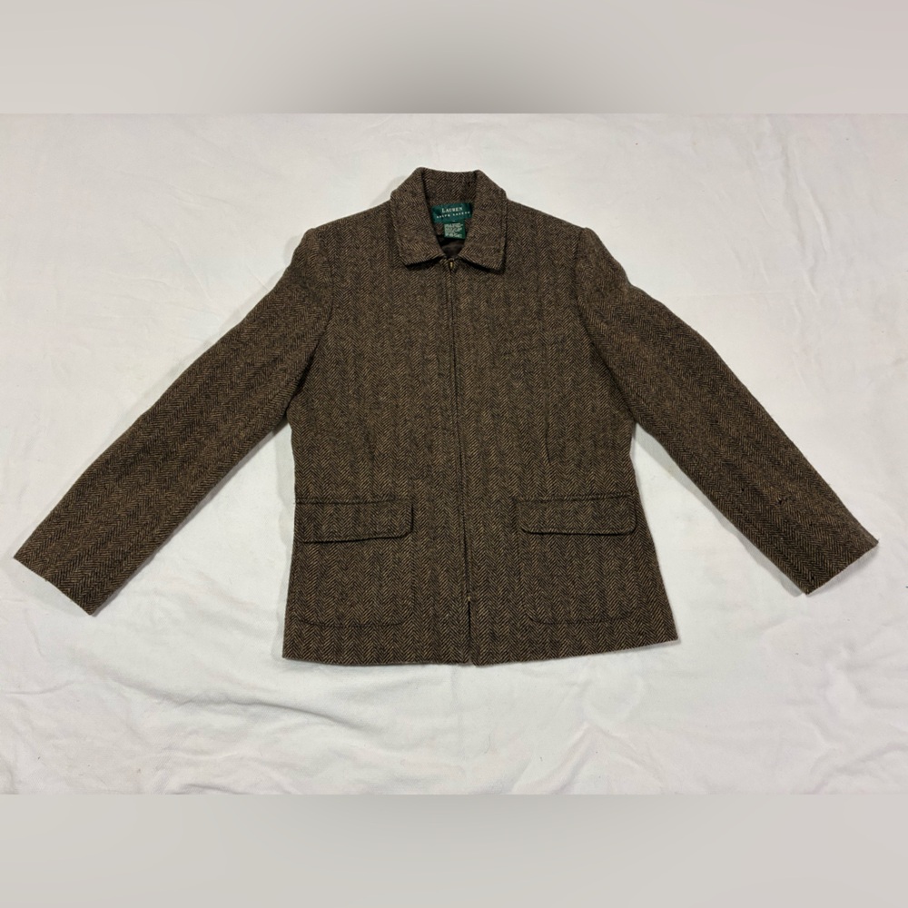 Vintage/Retro LRL 100% Women’s Wool Herringbone Full Zip Jacket Size 12